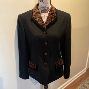 Le Suit Black Suit Jacket ~ Velvet Leopard Detail ~ 12p